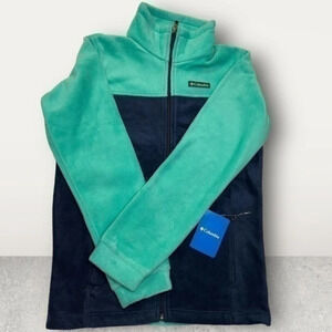 Columbia Youth Full Zip Fleece Jacket – Green & Navy, Size Large (NWT)